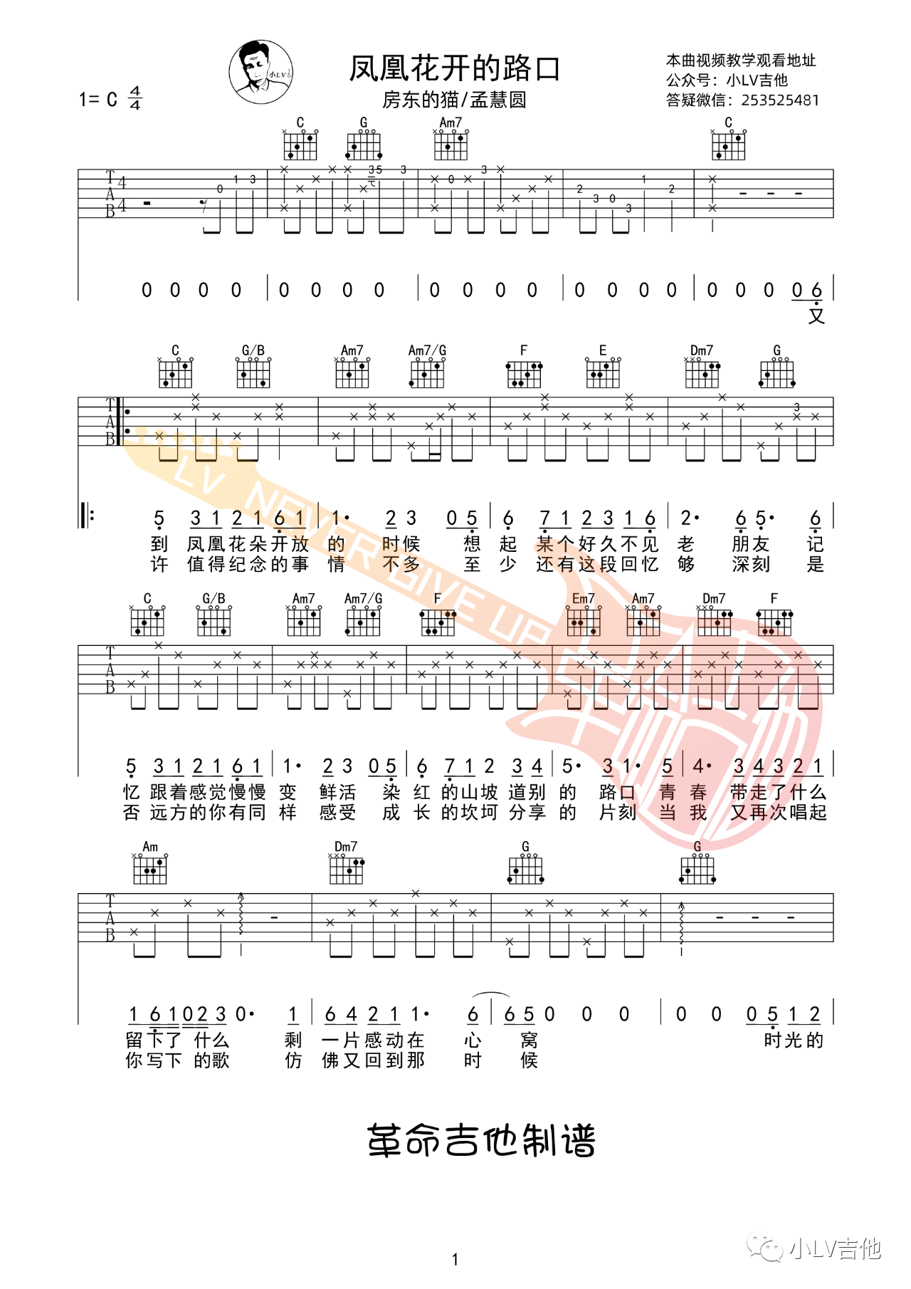 吉他园地凤凰花开的路口吉他谱(革命吉他)-1