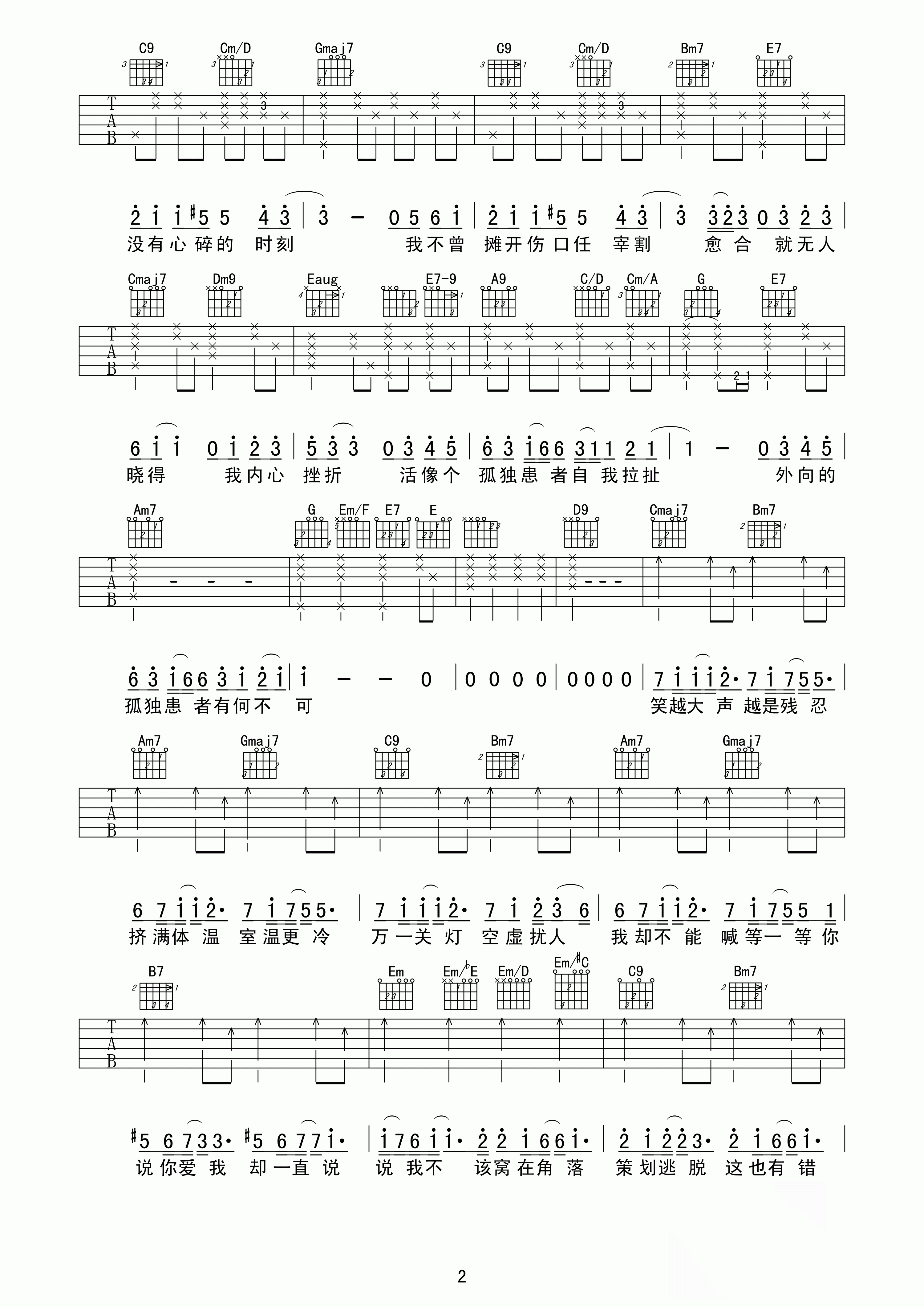 吉他园地孤独患者吉他谱(资中博艺琴行)-2