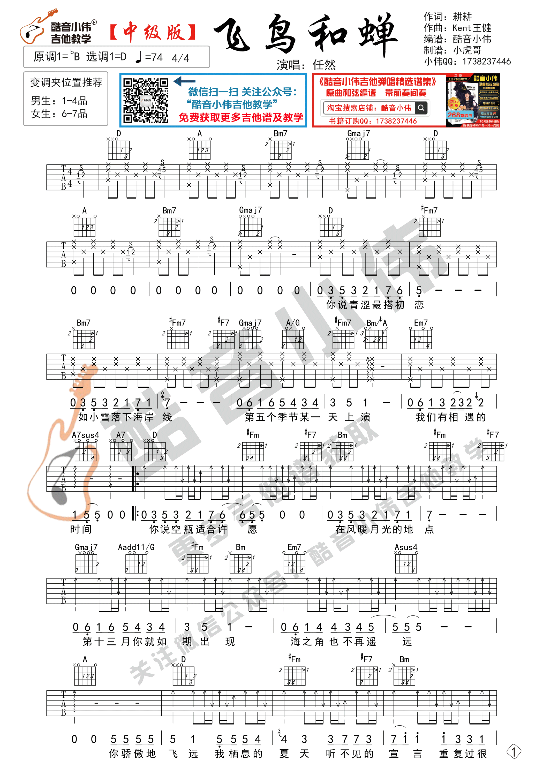吉他园地飞鸟和蝉吉他谱(酷音小伟)-1