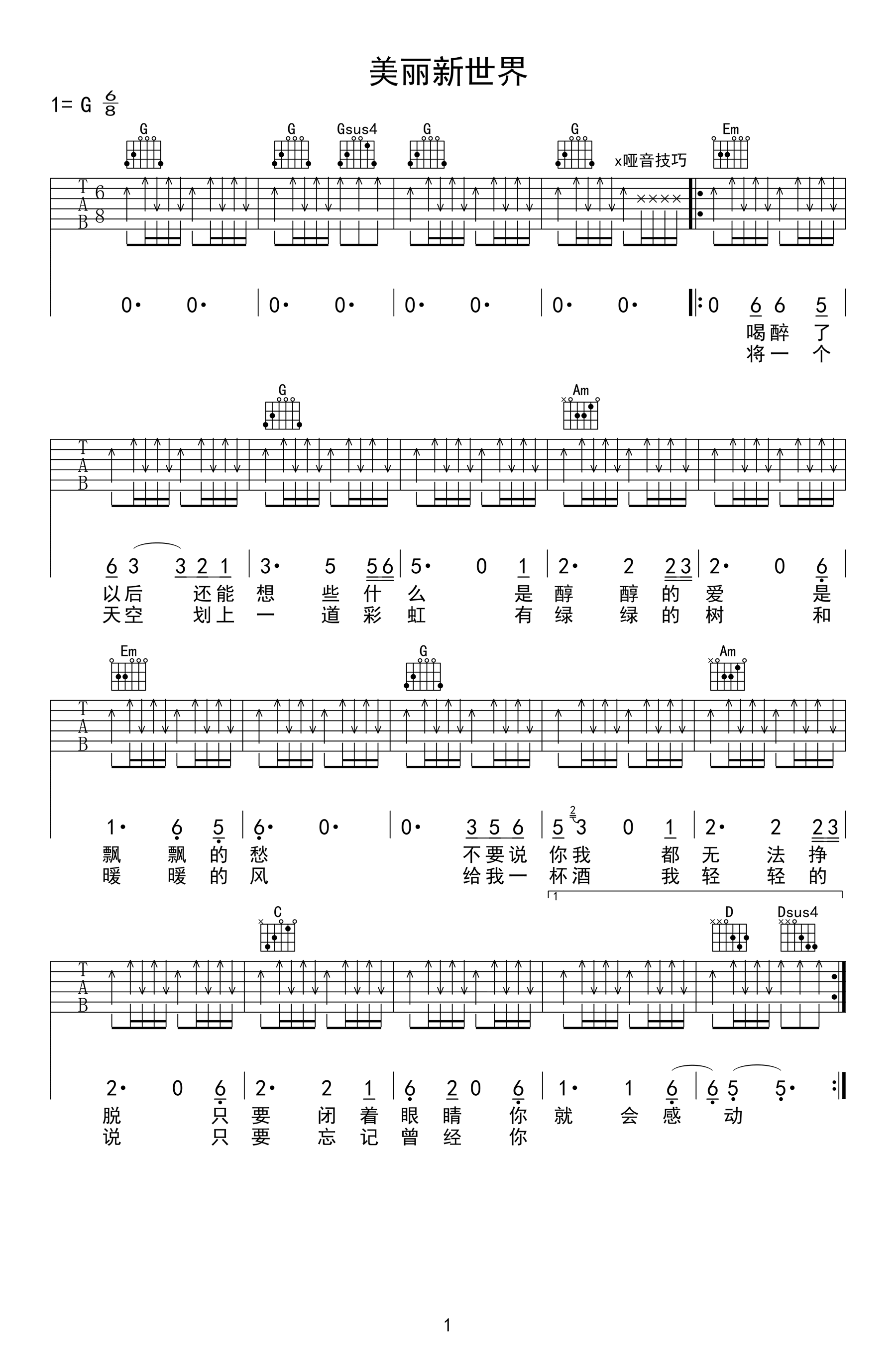 吉他园地美丽新世界吉他谱(网络转载)-1