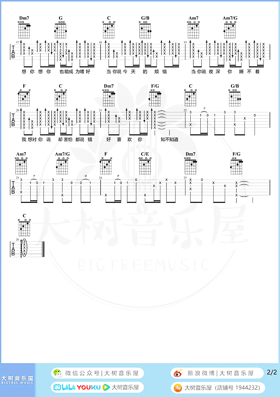 吉他园地当你吉他谱(大树音乐屋)-2