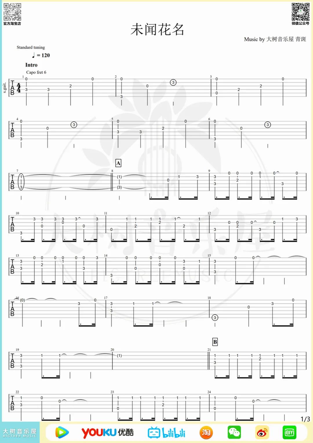 吉他园地未闻花名吉他谱(大树音乐屋)-1