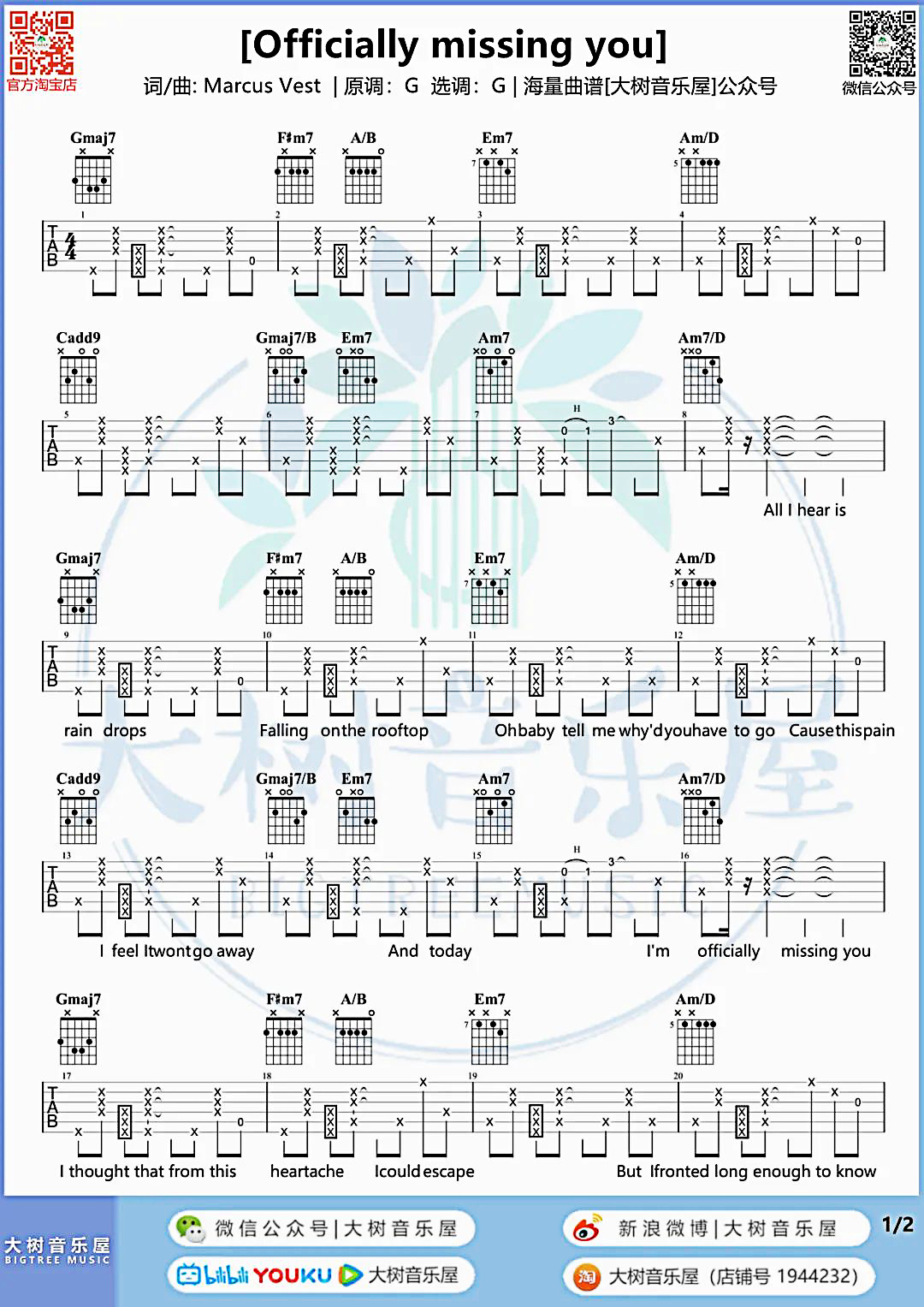 吉他园地Officially Missing You吉他谱(大树音乐屋)-1