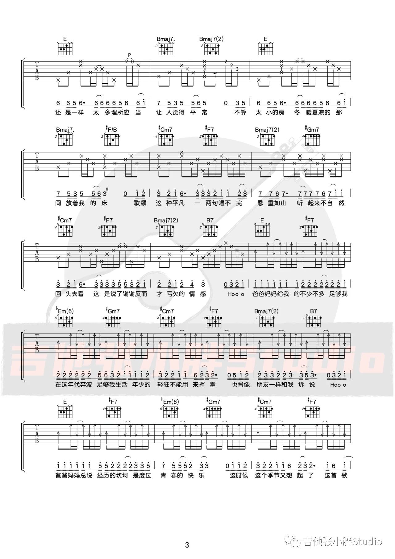 吉他园地爸爸妈妈吉他谱(吉他张小胖)-3