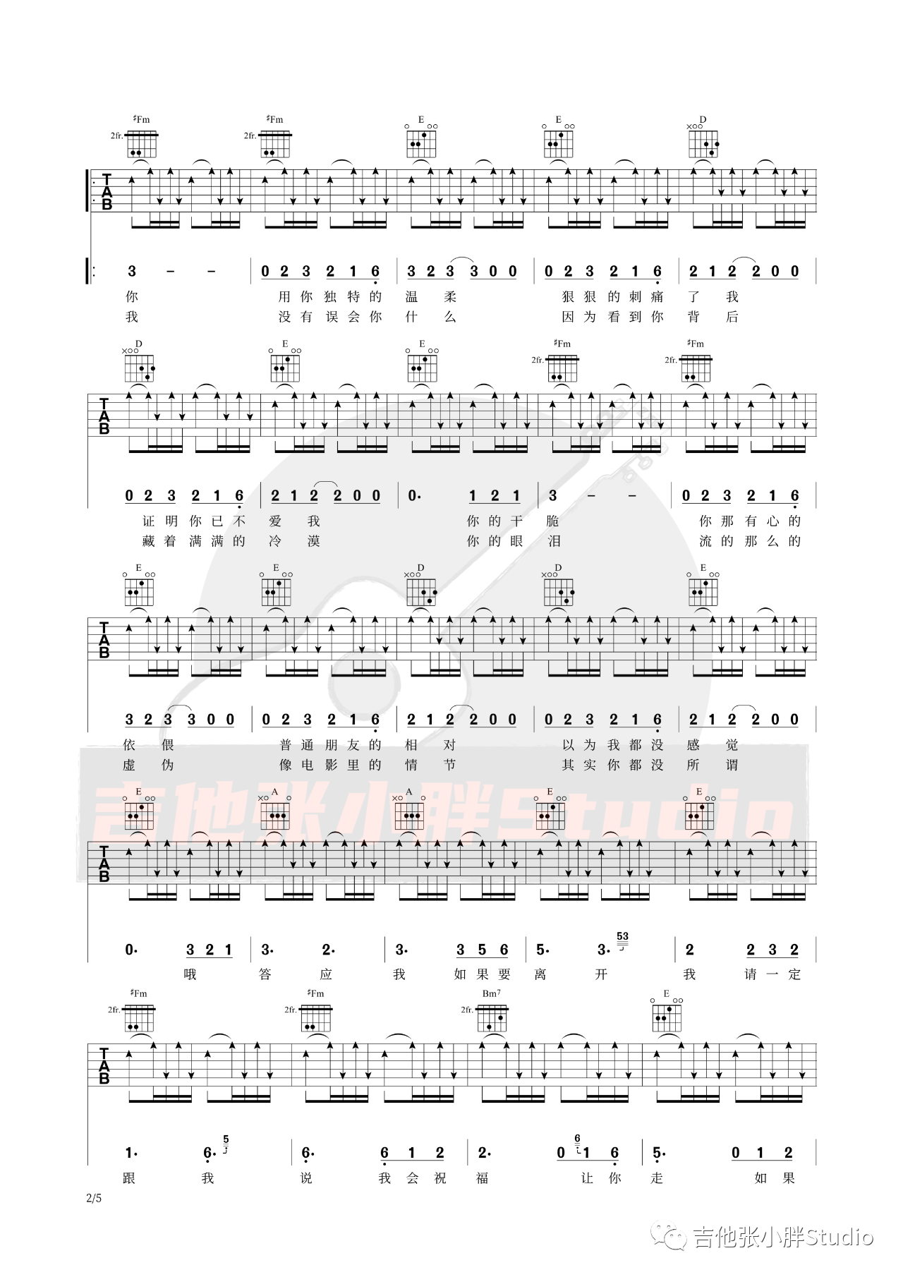 吉他园地一生最爱的人吉他谱(吉他张小胖)-2