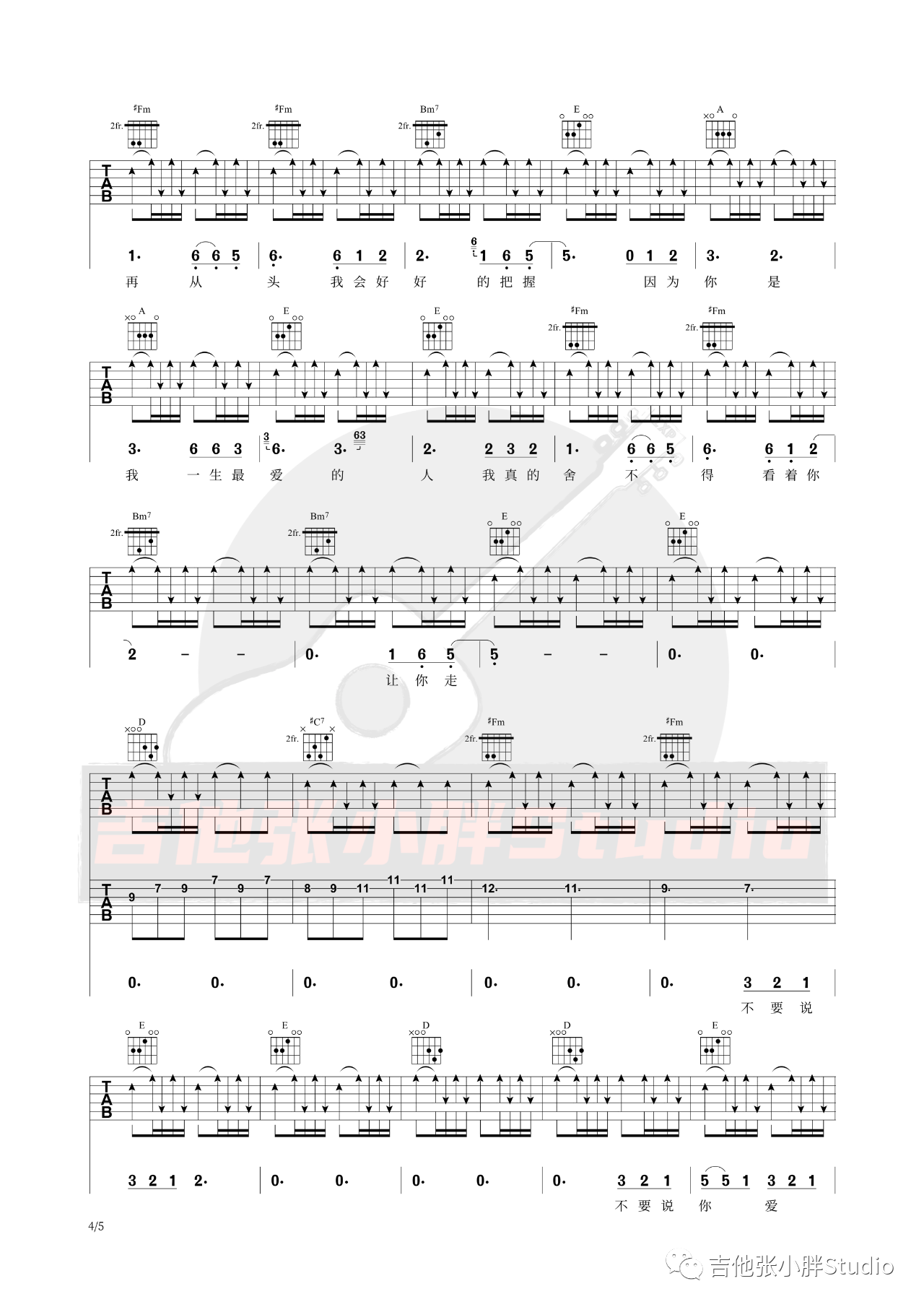 吉他园地一生最爱的人吉他谱(吉他张小胖)-4