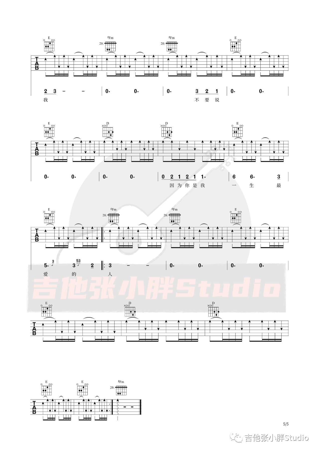吉他园地一生最爱的人吉他谱(吉他张小胖)-5
