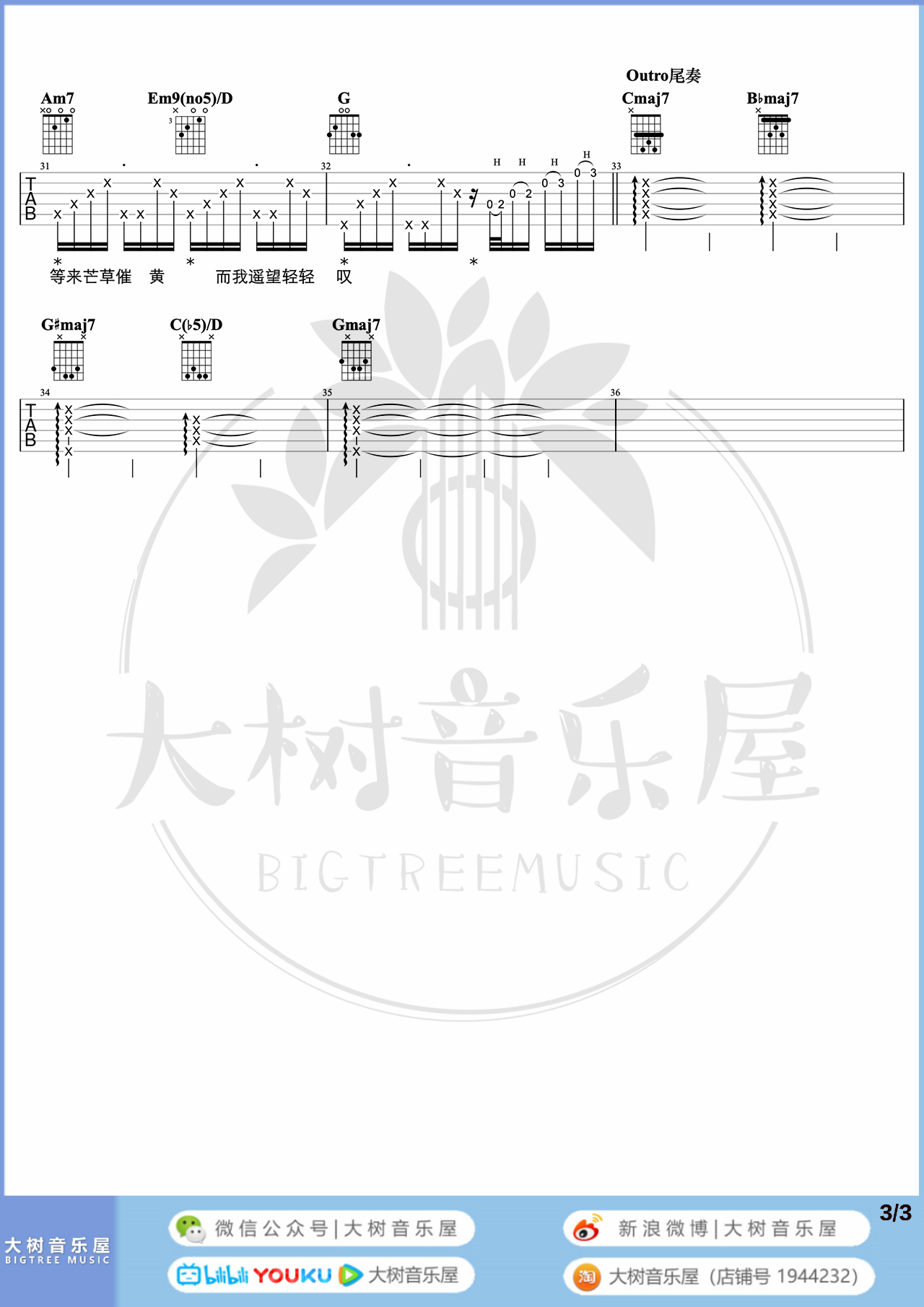 吉他园地红颜如霜吉他谱(大树音乐屋)-3