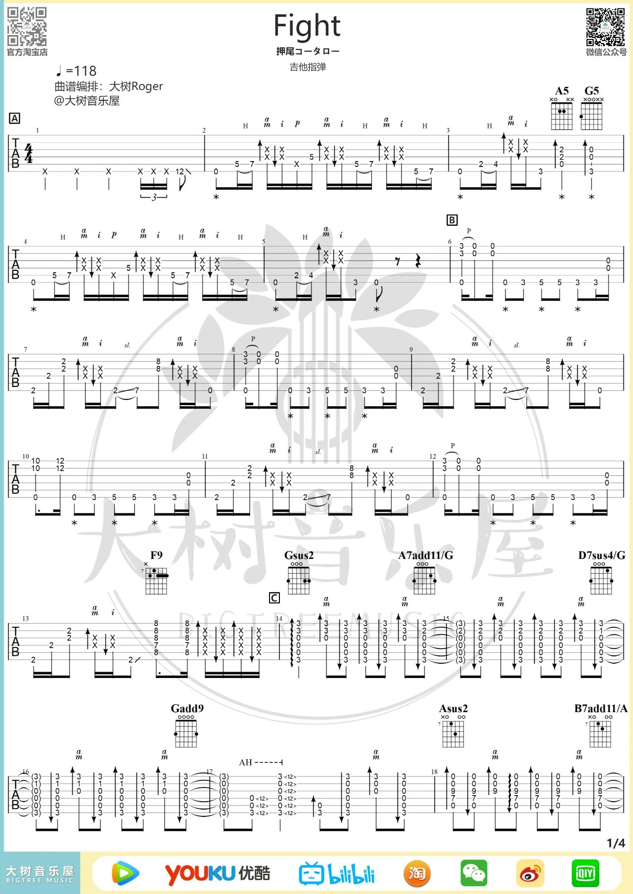 吉他园地Fight吉他谱(大树音乐屋)-1