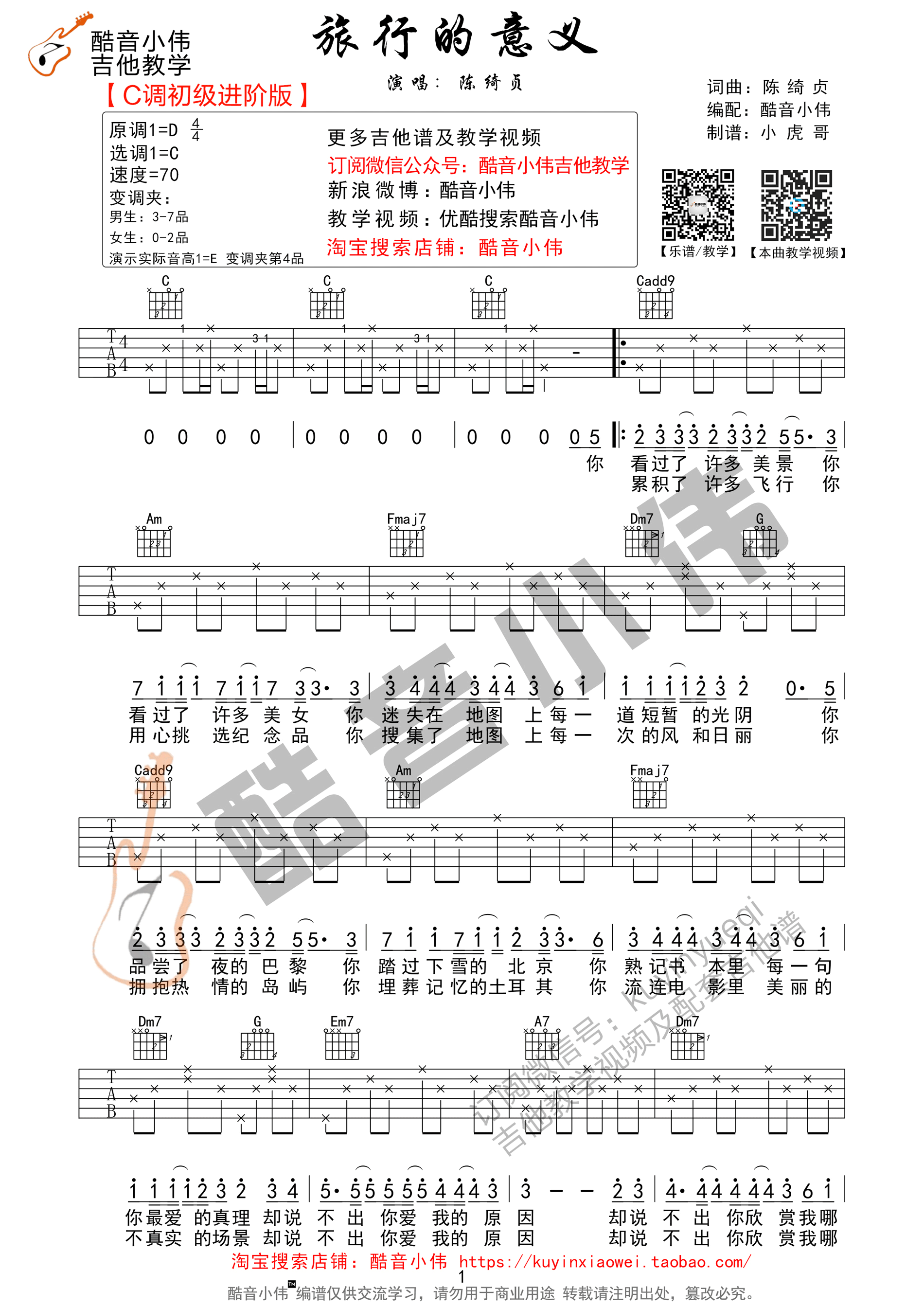 吉他园地旅行的意义吉他谱(酷音小伟)-1