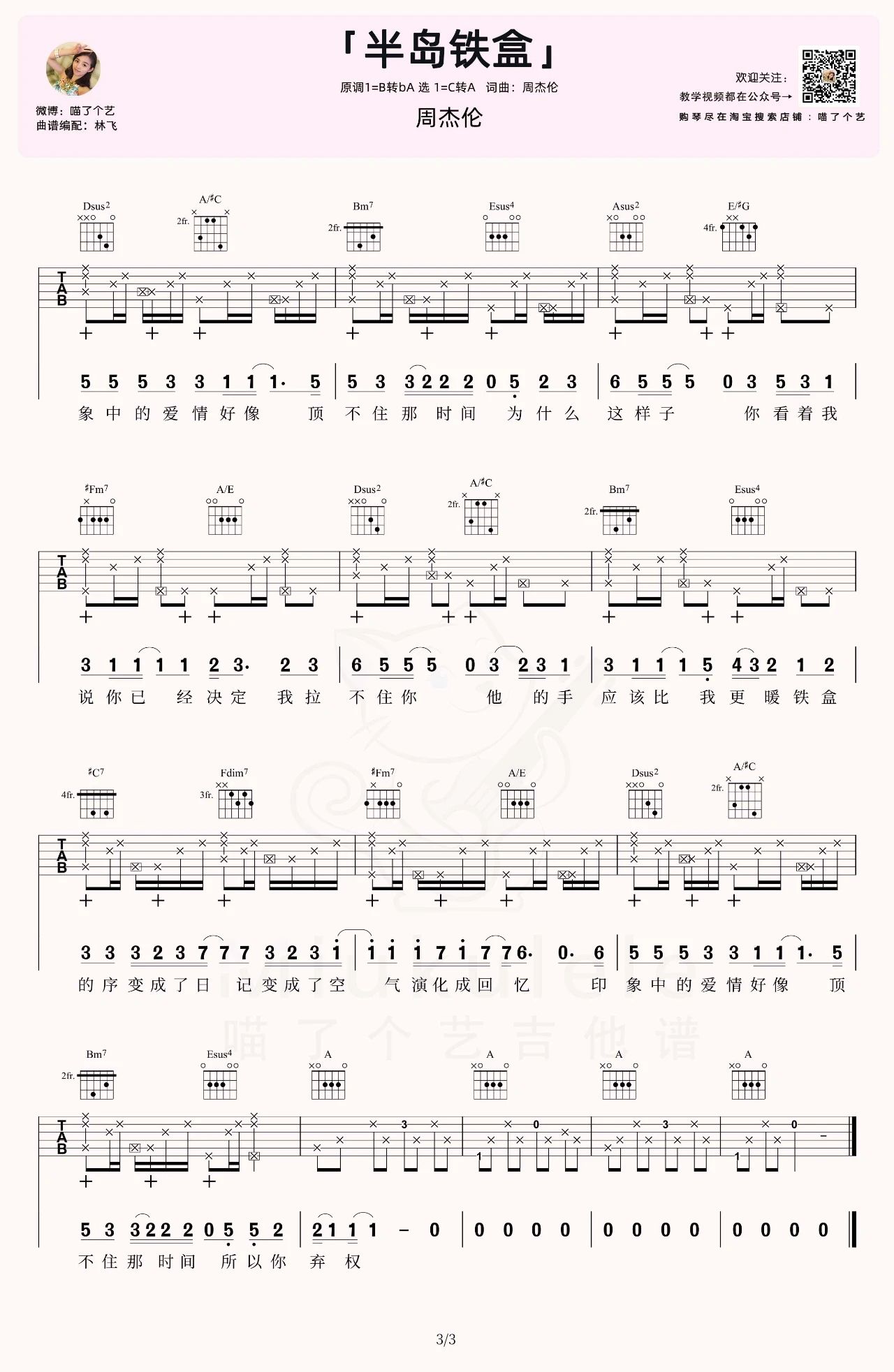吉他园地半岛铁盒吉他谱(喵了个艺)-3