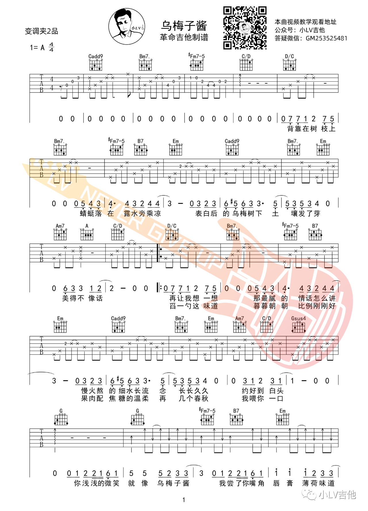 吉他园地乌梅子酱吉他谱(革命吉他教室)-1