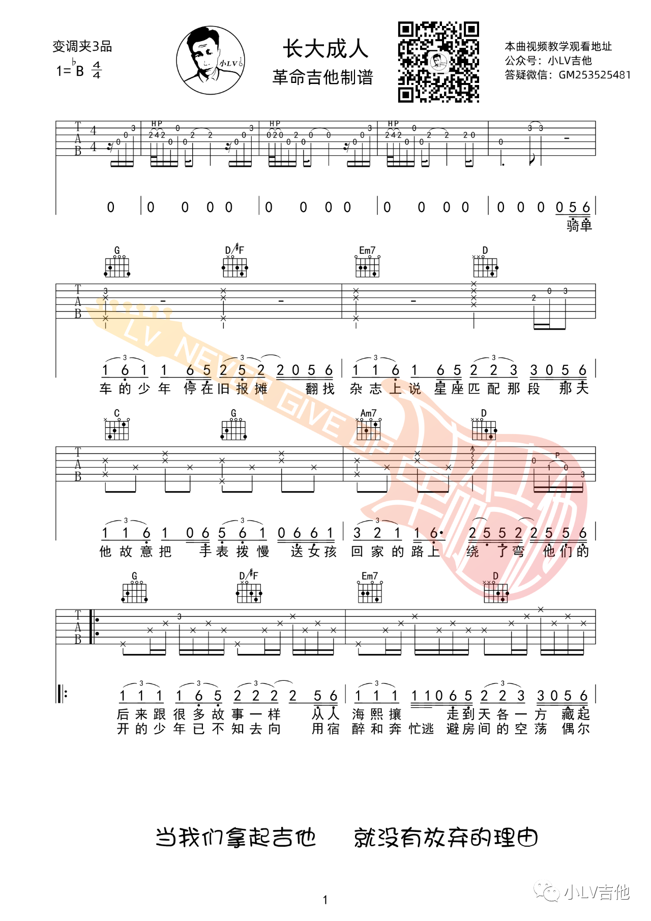 吉他园地长大成人吉他谱(小LV吉他)-1