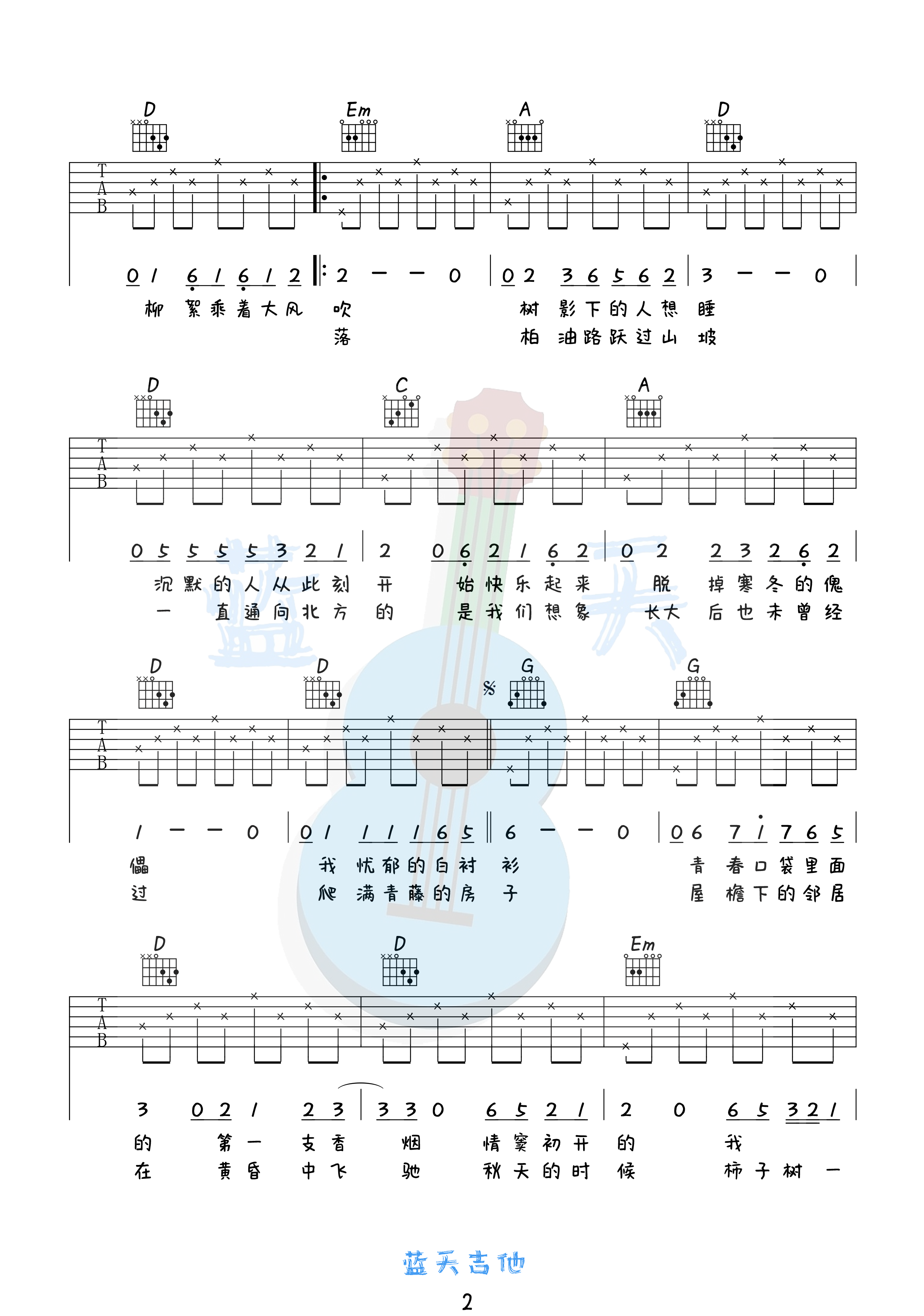吉他园地少年锦时吉他谱(蓝天吉他)-2
