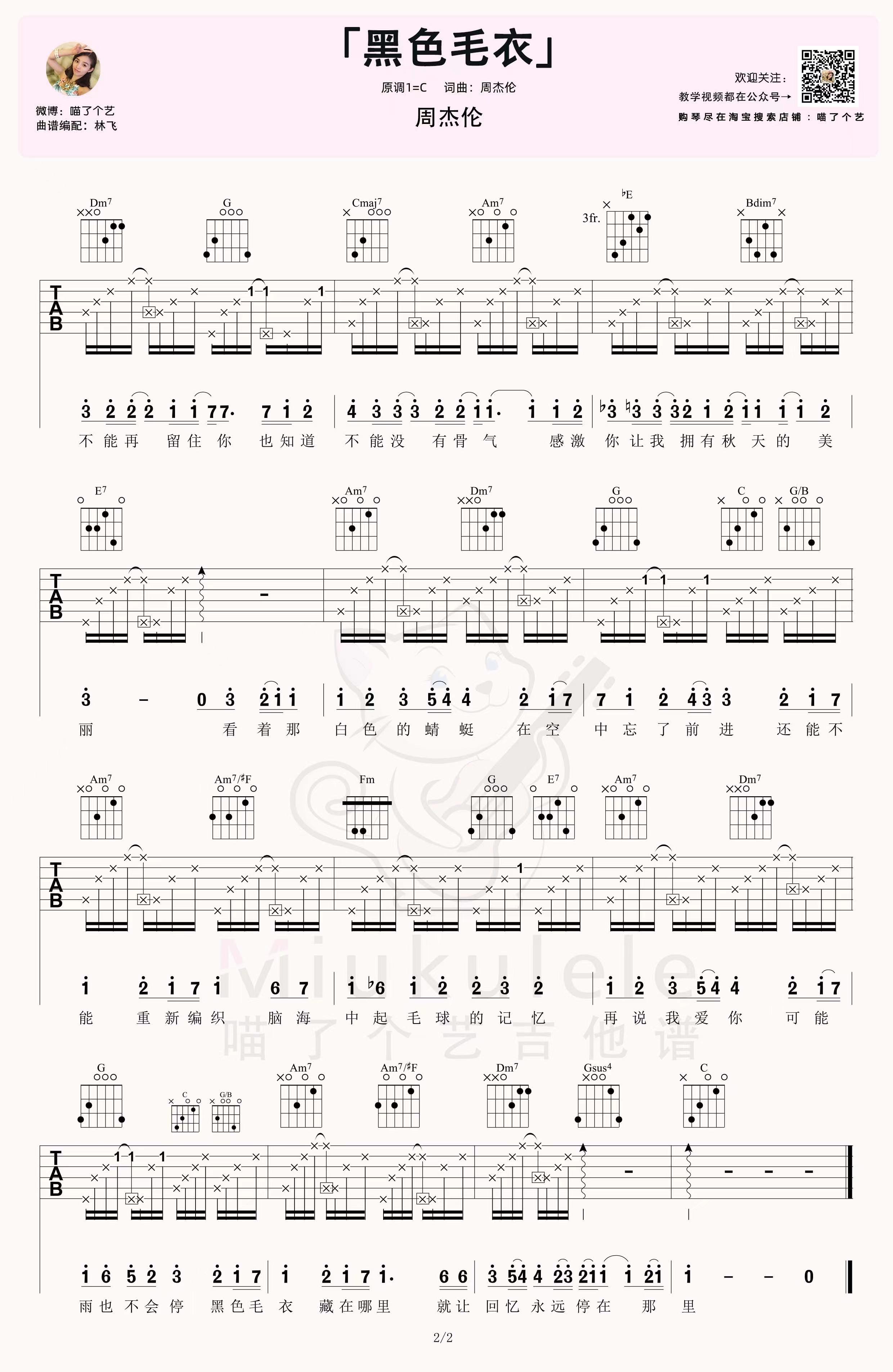吉他园地黑色毛衣吉他谱(喵了个艺)-2