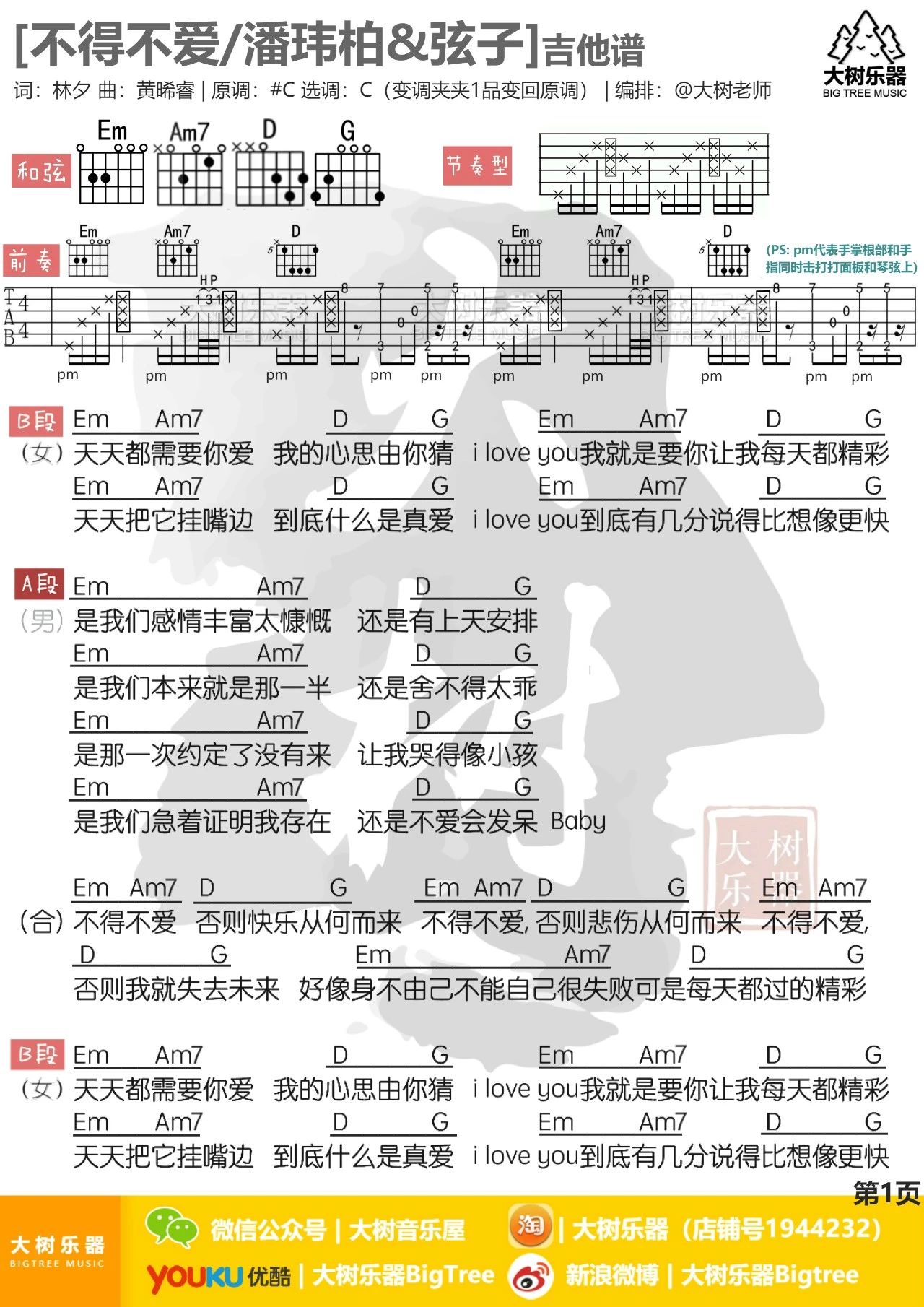 吉他园地不得不爱吉他谱(大树音乐)-1