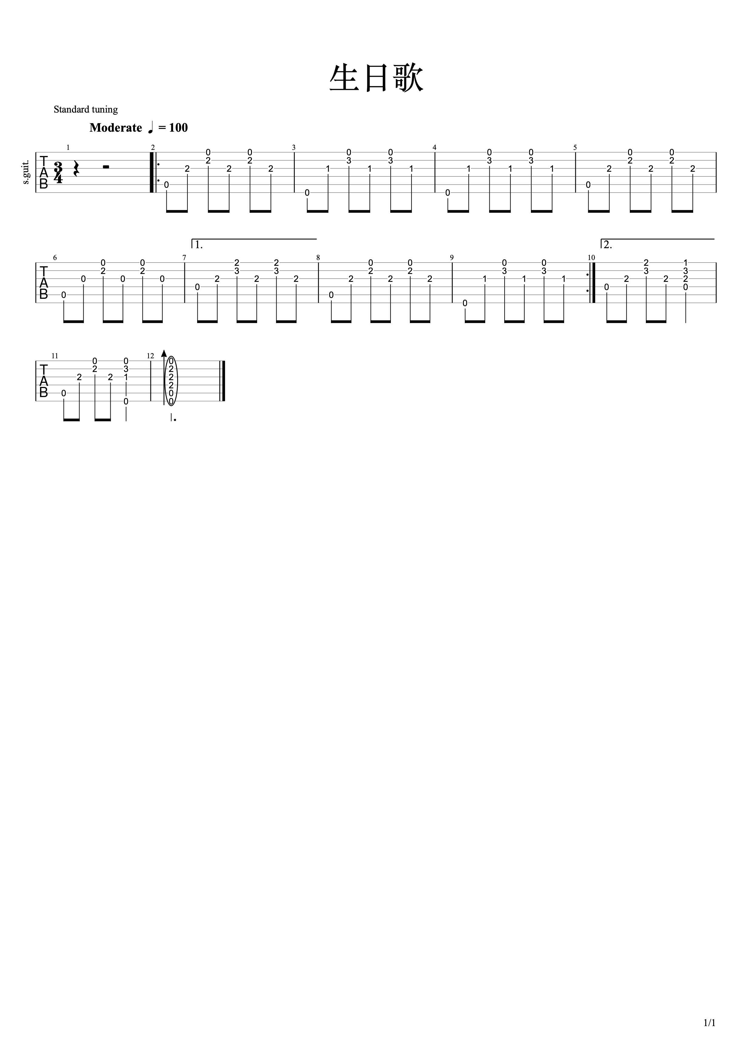 吉他园地生日快乐吉他谱(网络转载)-1