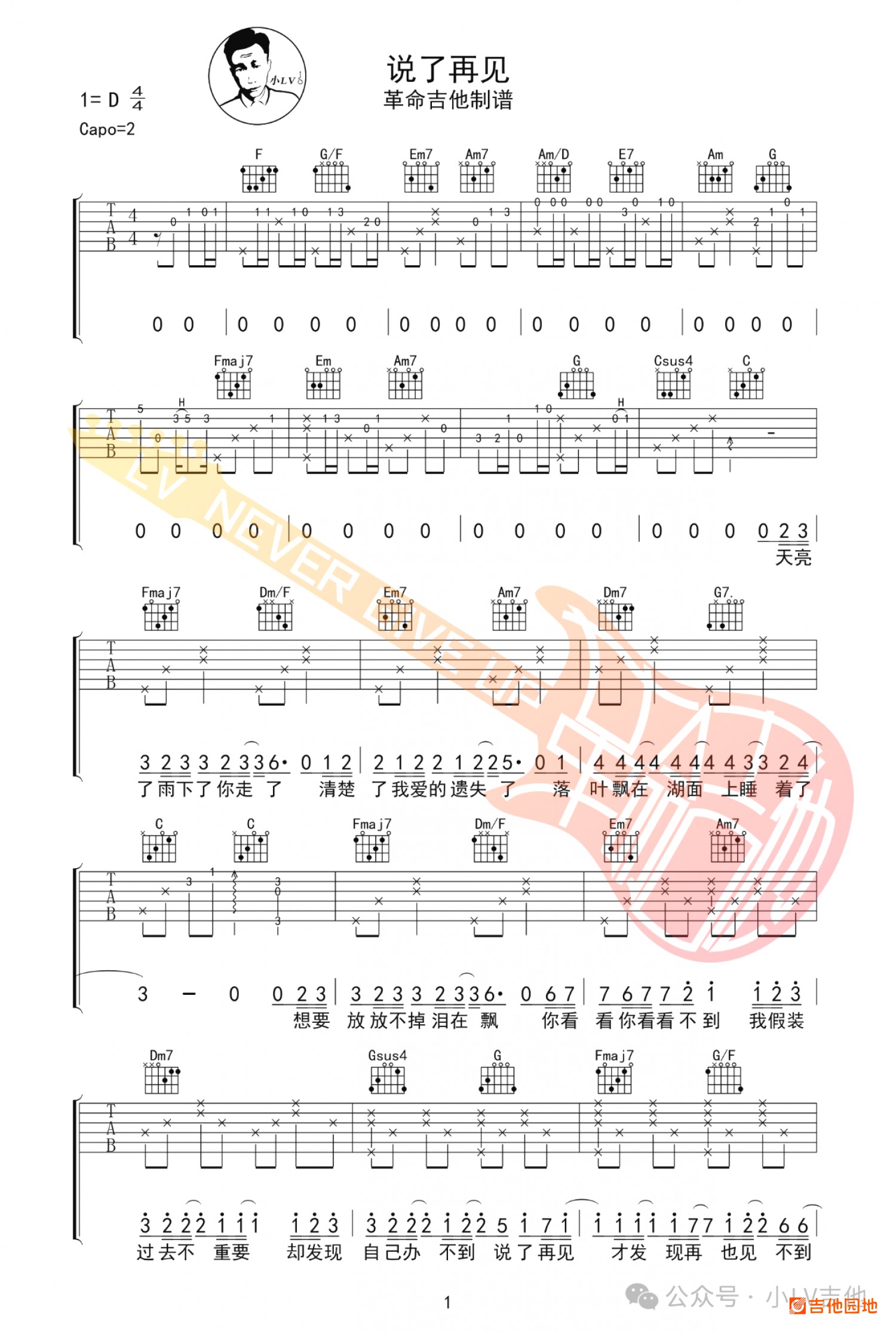 吉他园地说了再见吉他谱(小LV吉他)-1
